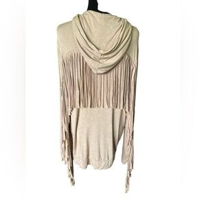 POL Light Brown Knit Hooded Fringe Zip-Up Jacket, Size Large, Festival, Cowgirl